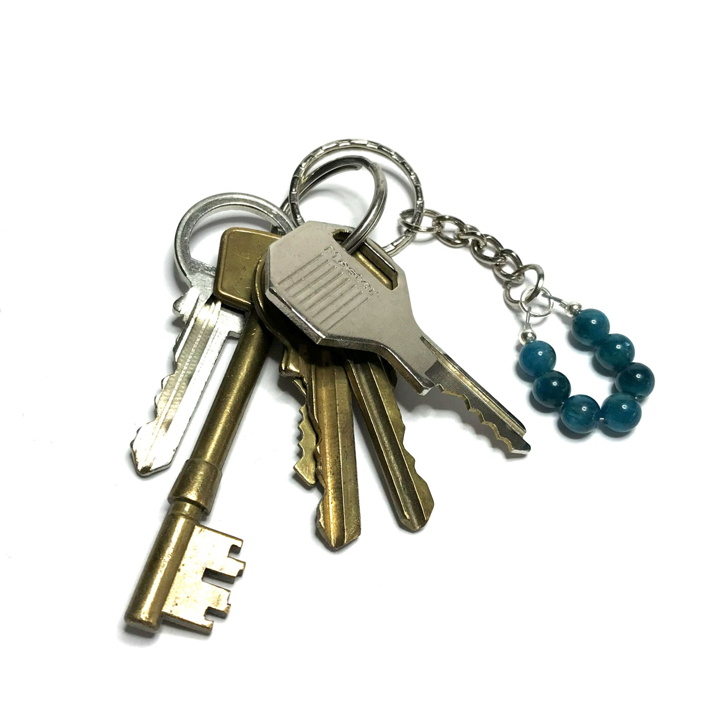 Blue gemstone bead keychain with keys