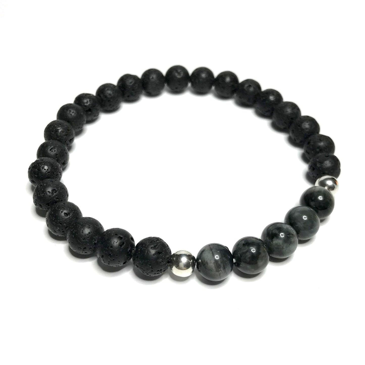 Blue Tiger Eye bracelet with lava beads