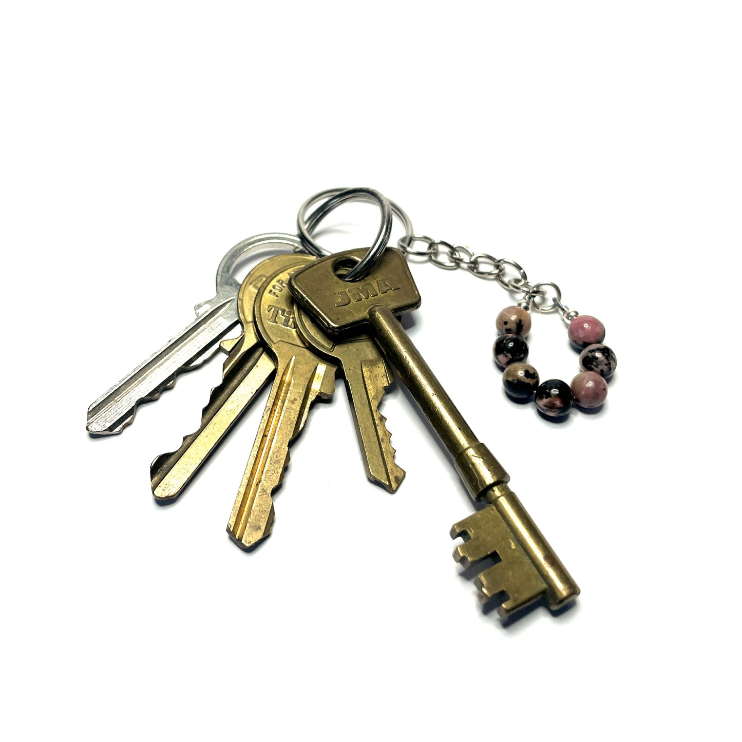 Rhodonite crystal keychain