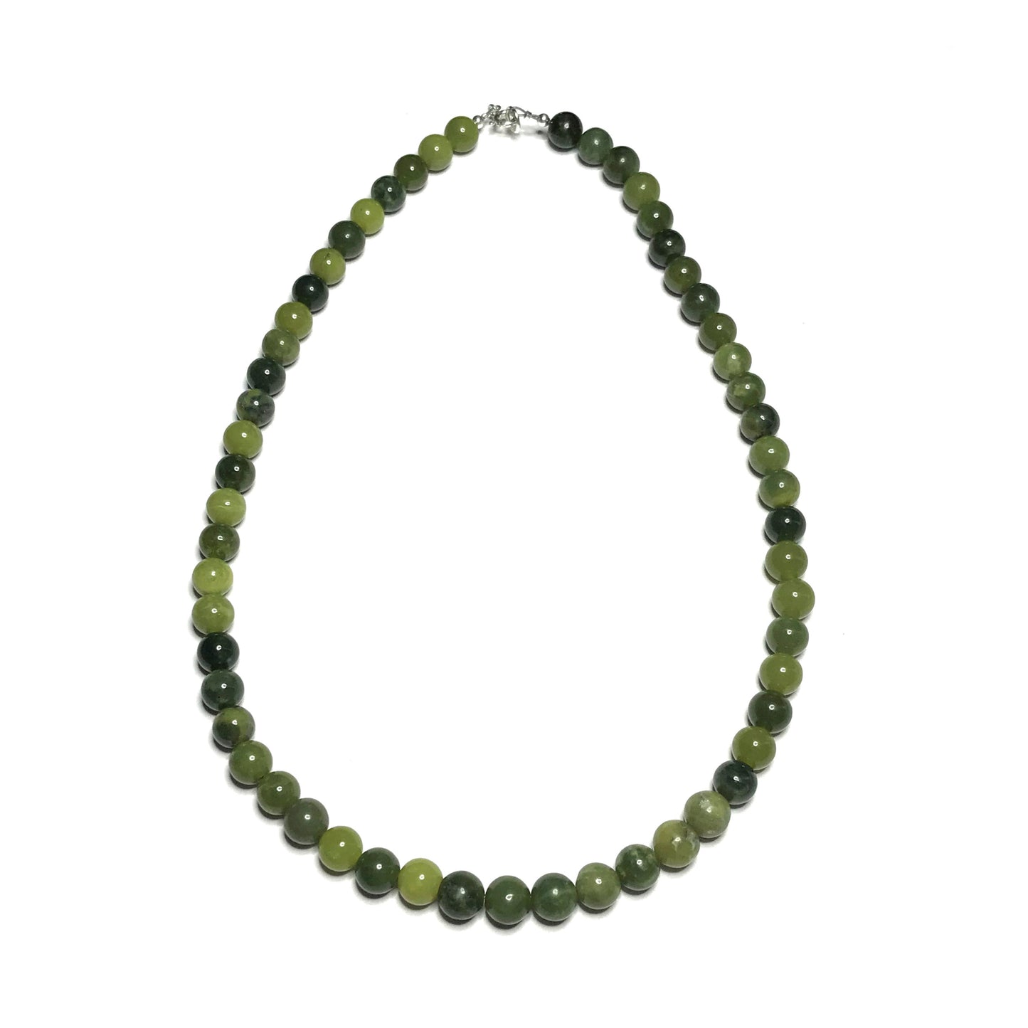 Nephrite jade bead necklace with green and black tones