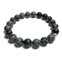 Load image into Gallery viewer, 10mm Snowflake obsidian bracelet
