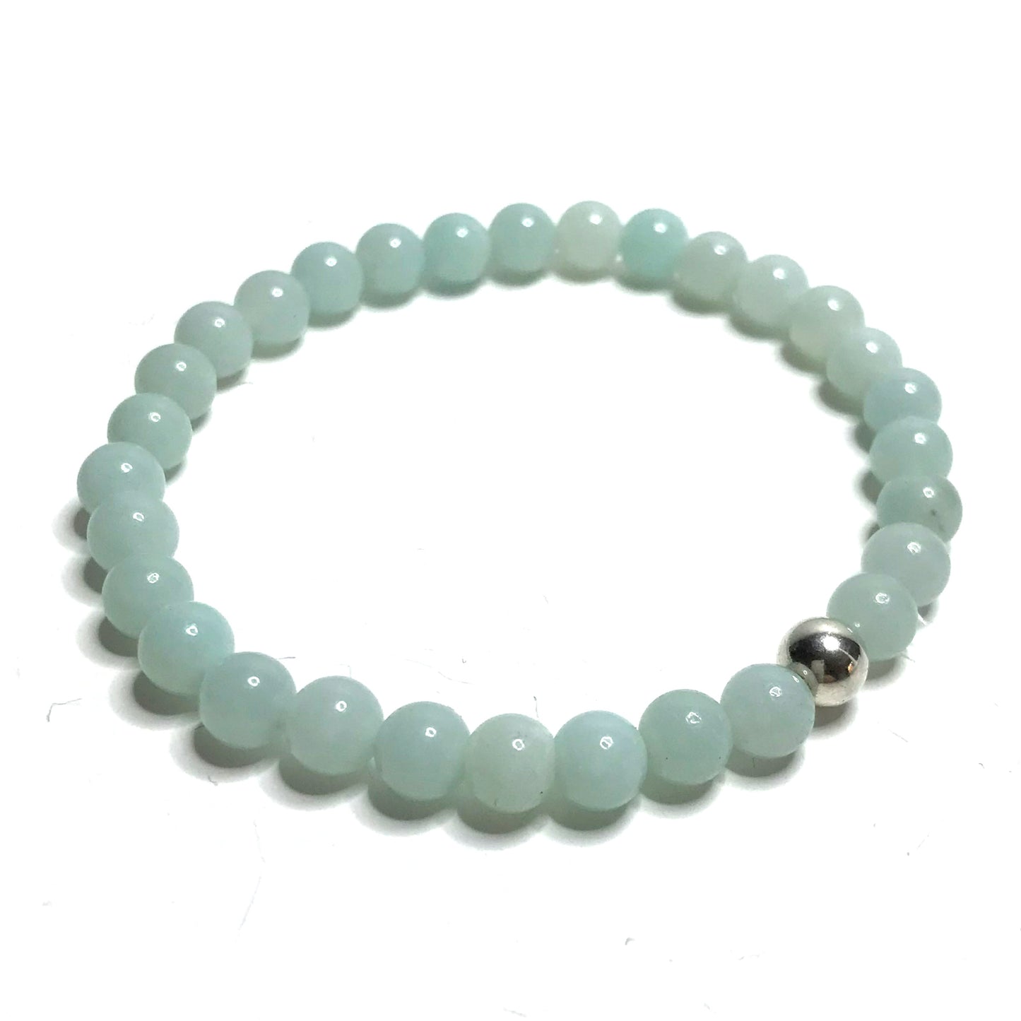 Amazonite beaded stretch bracelet with silver bead