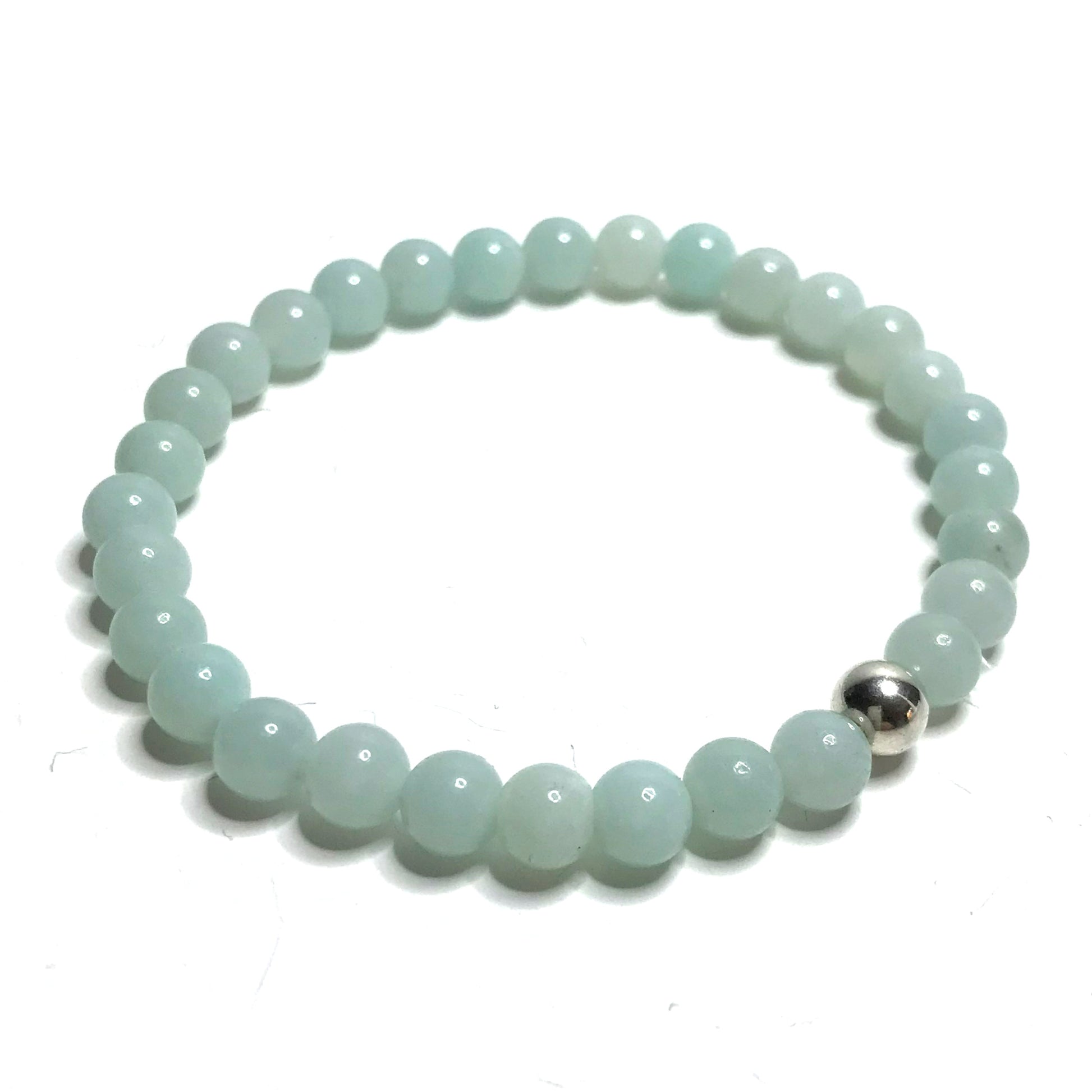 Amazonite beaded stretch bracelet with silver bead
