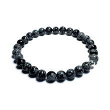 Load image into Gallery viewer, 8mm Snowflake obsidian bracelet

