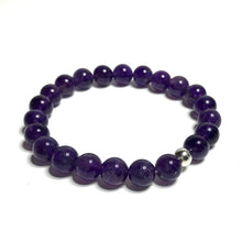 Load image into Gallery viewer, A handmade 8mm amethyst beaded stretch bracelet.
