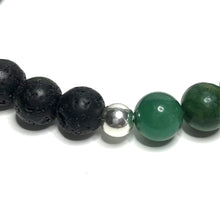 Load image into Gallery viewer, Close up of sterling silver bead between lava and jade beads
