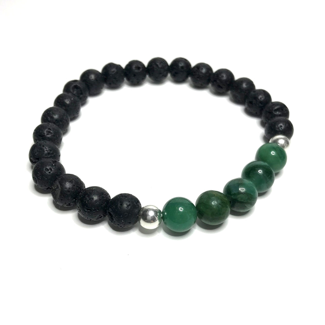 African jade and lava rock stretch bracelet