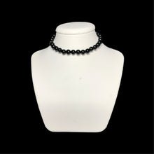 Load image into Gallery viewer, Black crystal beaded choker on white stand
