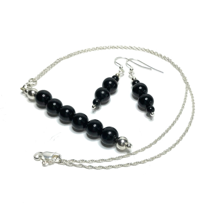 Black tourmaline pendant with matching dangle earrings