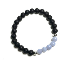 Load image into Gallery viewer, Blue lace agate crystal bracelet with lava rock beads
