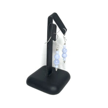 Load image into Gallery viewer, Blue lace agate crystal drop earrings on stand
