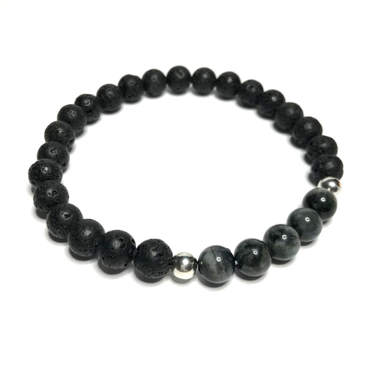 Blue Tiger Eye bracelet with lava beads