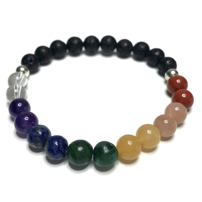 Chakra beaded crystal bracelet with lava rock