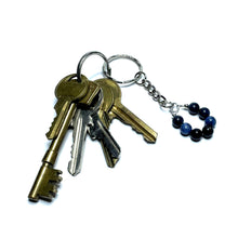 Load image into Gallery viewer, Dumortierite gemstone keychain with keys
