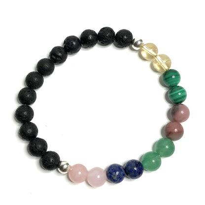 Love crystal bead bracelet with lava rock