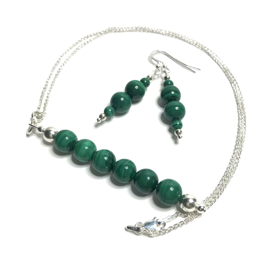 Malachite bead pendant with matching dangle earrings