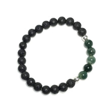 Load image into Gallery viewer, Moss agate crystal beaded bracelet with lava
