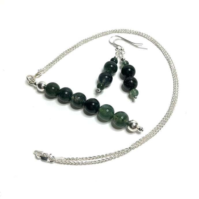 Moss agate pendant and earring set