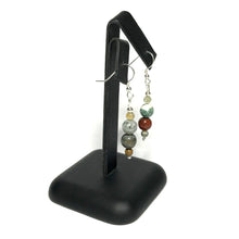 Load image into Gallery viewer, Ocean jasper drop earrings on a black stand
