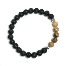 Load image into Gallery viewer, Picture jasper beaded stretch bracelet with lava rock
