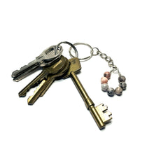 Load image into Gallery viewer, Pink zebra jasper keychain with keys
