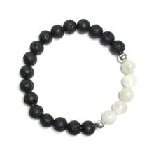 Load image into Gallery viewer, Rainbow moonstone bracelet with lava rock beads
