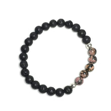 Load image into Gallery viewer, Rhodonite beaded stretch bracelet with lava rock
