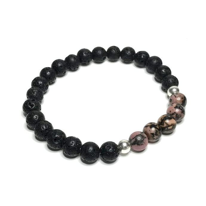 Rhodonite bracelet with lava rock