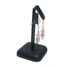 Load image into Gallery viewer, Rose quartz drop earrings on stand
