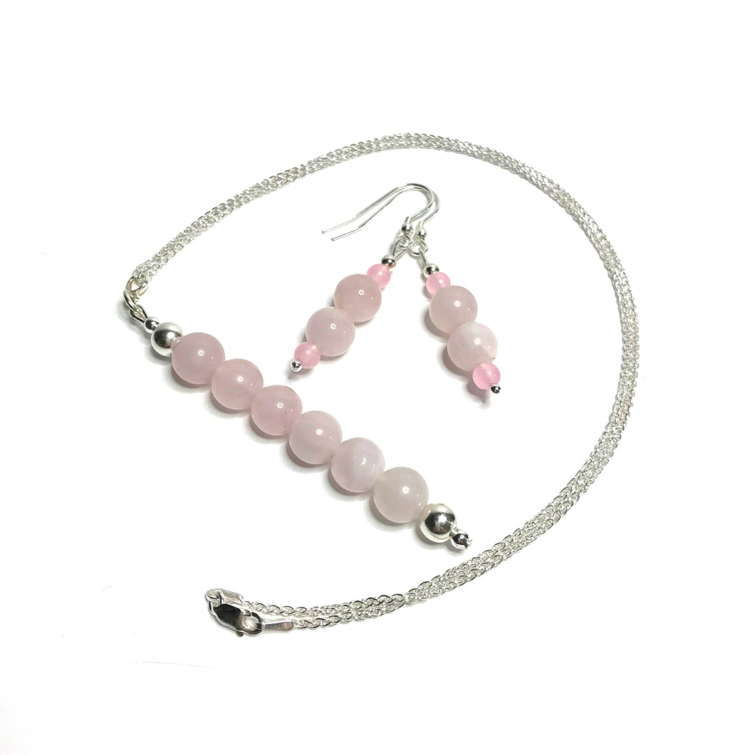 Rose quartz pendant and earrings set
