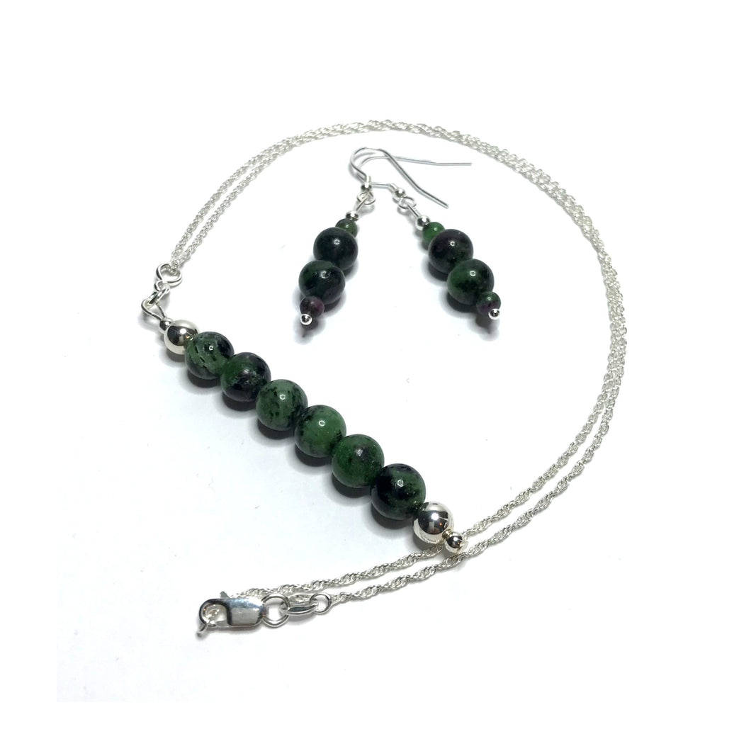 Ruby zoisite pendant with matching earrings