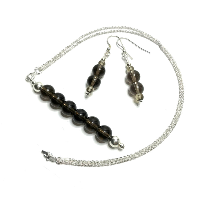 Smoky quartz pendant with matching dangle earrings