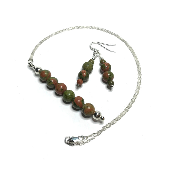 Unakite pendant with matching dangle earrings