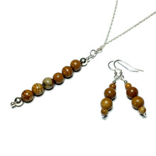 Load image into Gallery viewer, Wood grain jasper crystal pendant with matching dangle earrings
