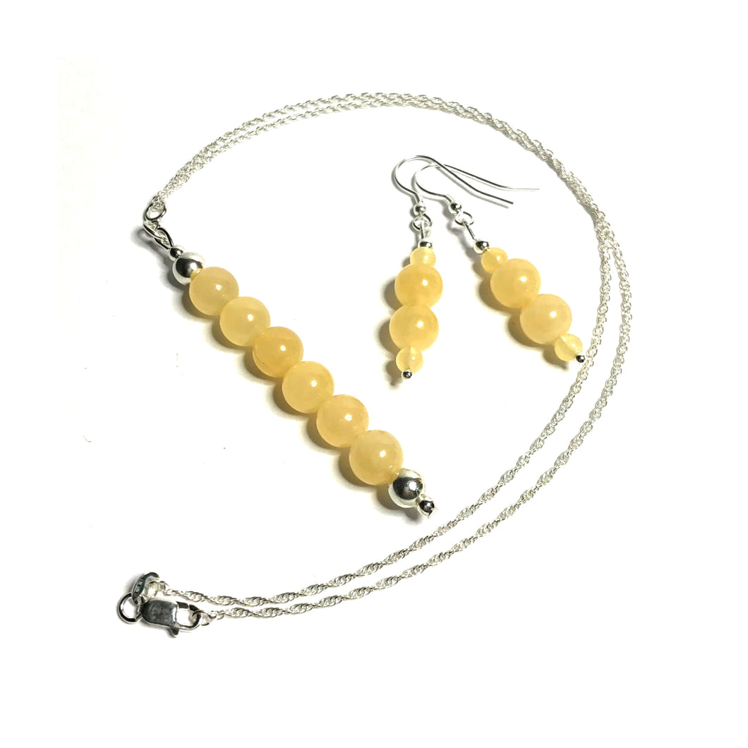 Yellow calcite pendant with matching drop earrings