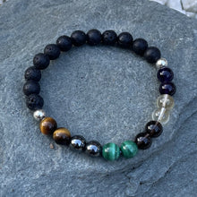 Load image into Gallery viewer, Addiction recovery gemstone bracelet with lava rock on stone
