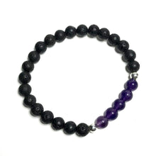 Load image into Gallery viewer, Lava stone and purple gemstone beaded bracelet
