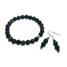 Load image into Gallery viewer, Bloodstone beaded bracelet with a matching pair of drop earrings
