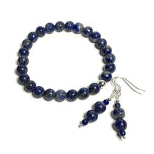Load image into Gallery viewer, Lapis lazuli beaded bracelet and matching earrings
