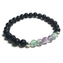 Load image into Gallery viewer, Rainbow fluorite with lava rock bracelet
