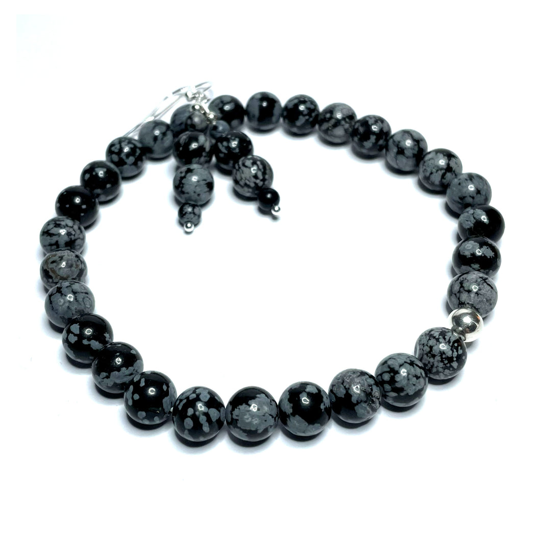 Snowflake obsidian bracelet and earrings set