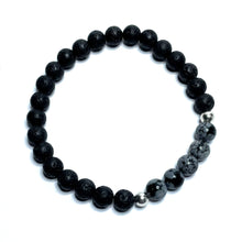 Load image into Gallery viewer, Snowflake obsidian bracelet with lava rock beads
