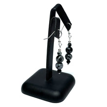 Load image into Gallery viewer, Snowflake obsidian crystal earrings on stand

