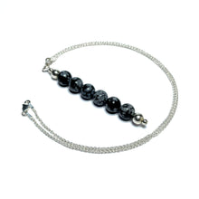 Load image into Gallery viewer, Snowflake obsidian beaded pendant on a silver chain
