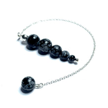 Load image into Gallery viewer, Snowflake obsidian beaded pendulum on a silver chain
