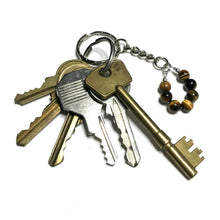 Load image into Gallery viewer, Tiger&#39;s eye gemstone bead keychain with keys
