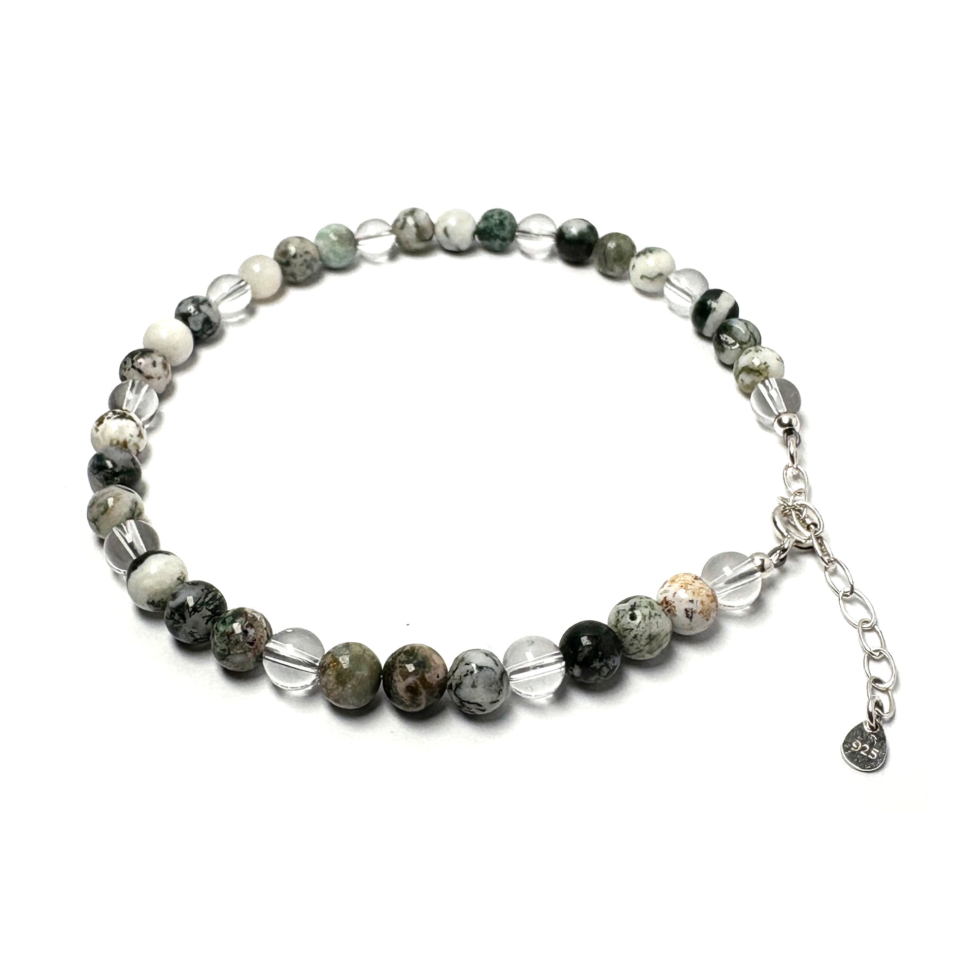 Tree Agate beaded anklet on a white background