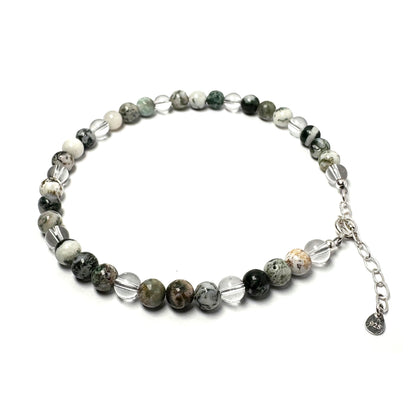 Tree Agate beaded anklet on a white background