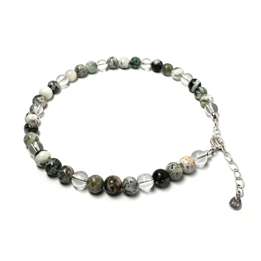 Tree Agate beaded anklet on a white background