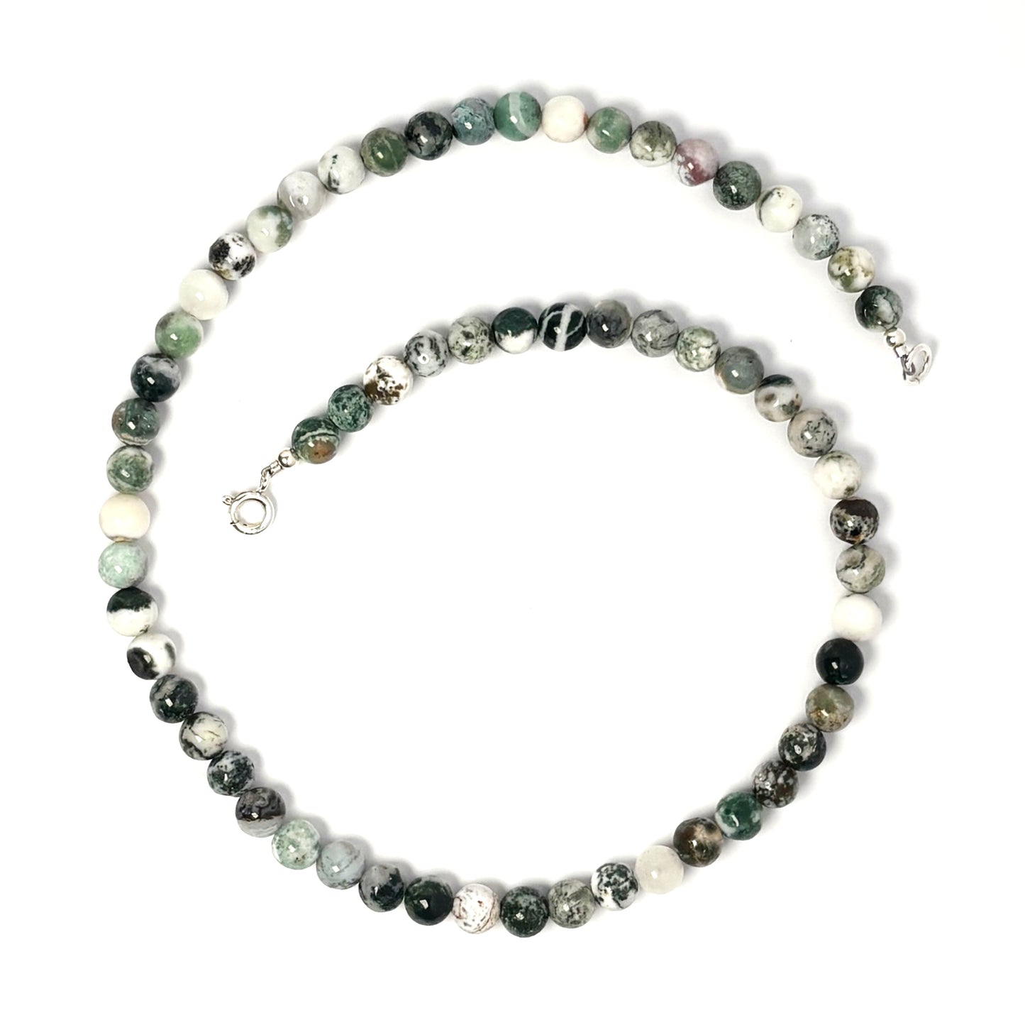 Beaded Tree Agate chokers on a white background